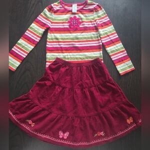 Gymboree Striped Top and Red Skirt Set